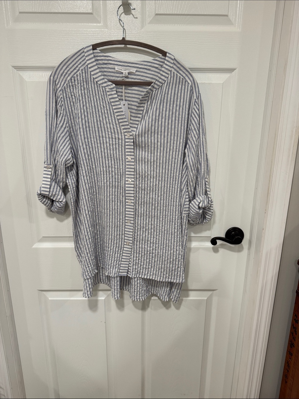 Jane and Delancey Blue and White Striped Button-Front Tunic